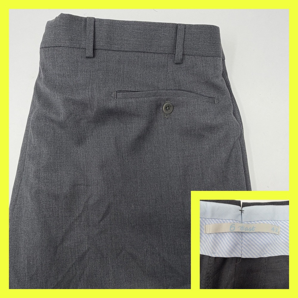 6 East Ballin Men's 42x29 Grey Dress Pants Loro Piana Super 130s Wool Flat Front